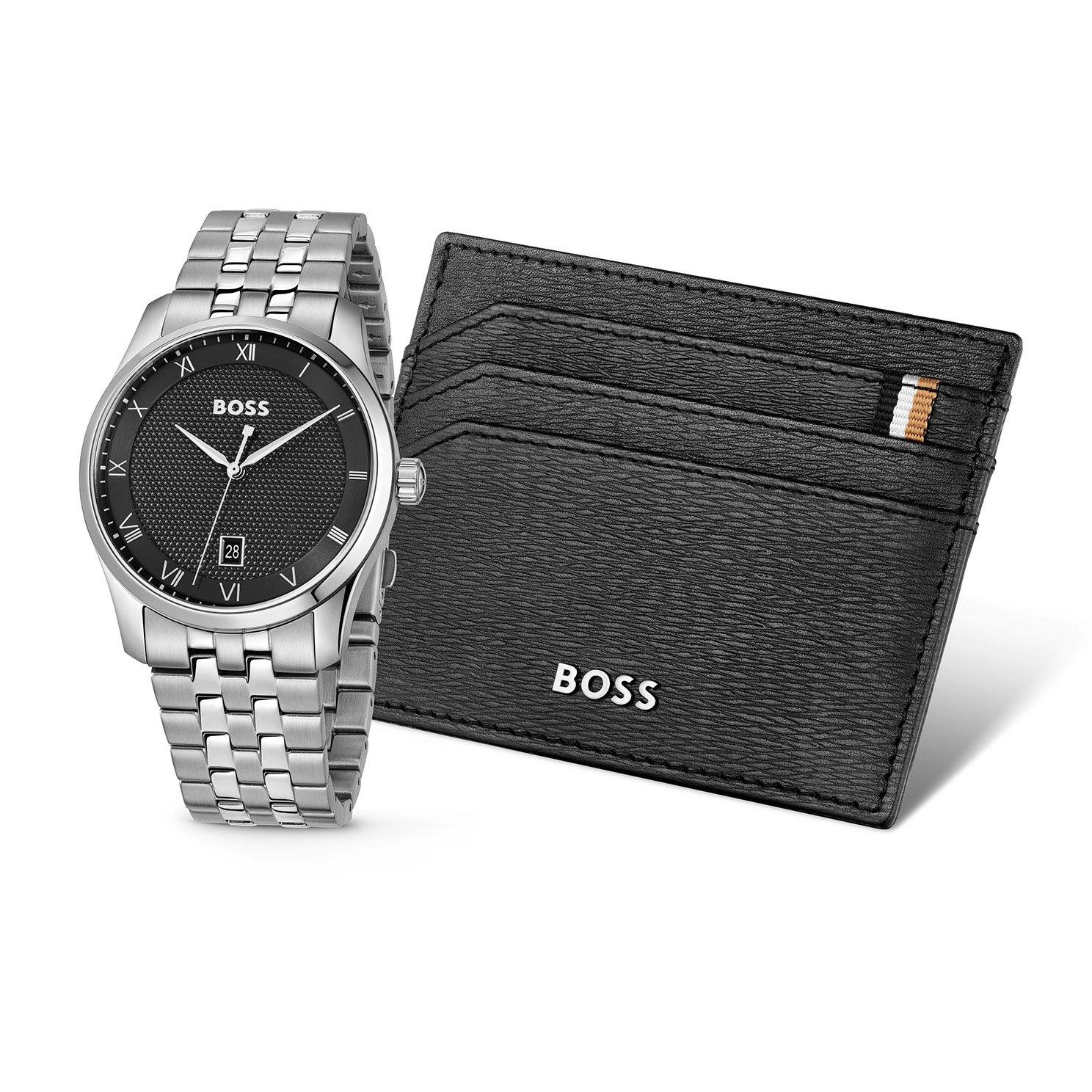 BOSS Principle 41mm Stainless Steel Men’s Watch and Cardholder Gift Set