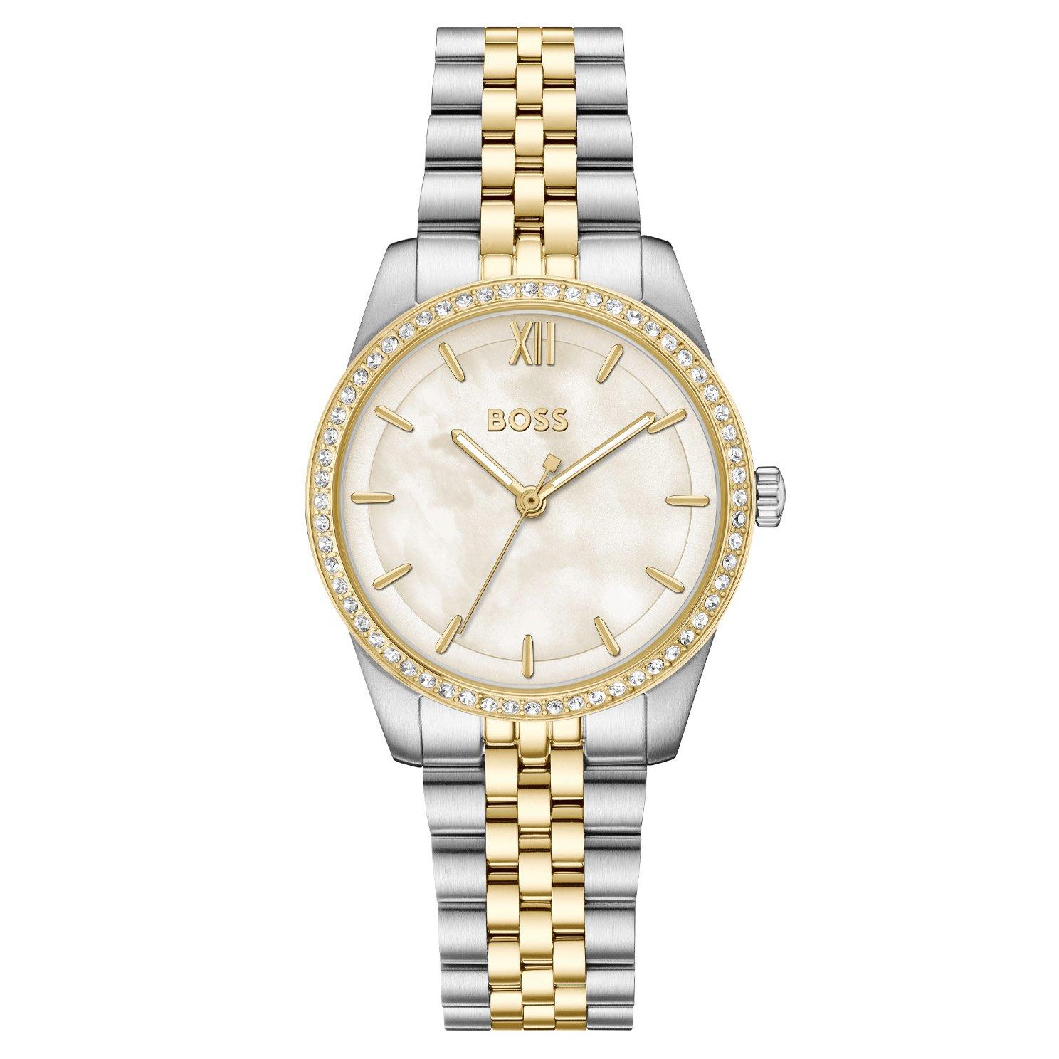 BOSS Graceful 32mm Stainless Steel and Yellow Gold Plated Mother of Pearl Crystal Ladies Watch