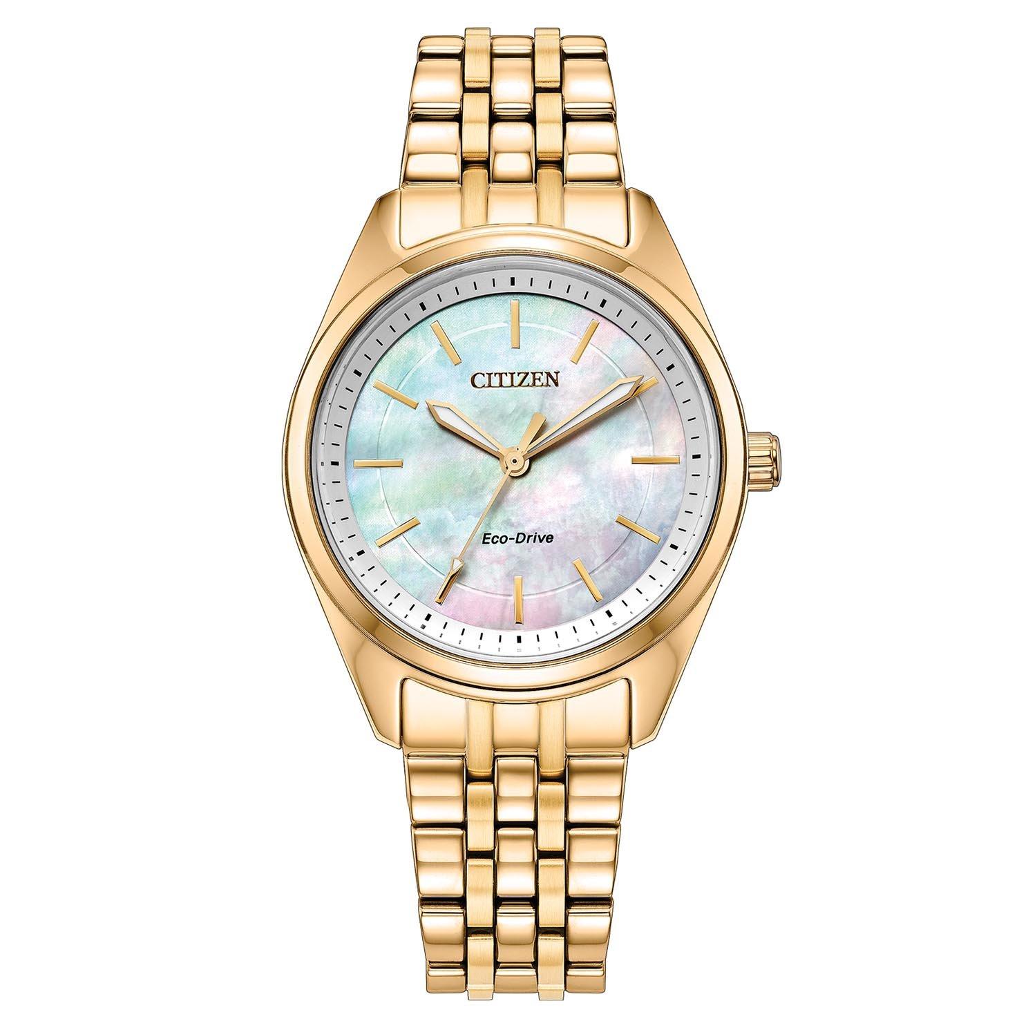 Citizen Peyten 30mm Yellow Gold Tone Mother of Pearl Eco-Drive Ladies Watch