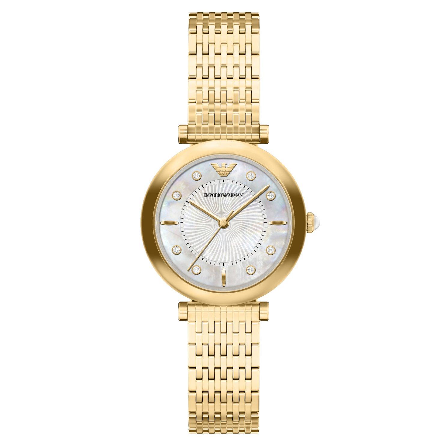 Emporio Armani Archelia 32mm Yellow Gold Tone Mother of Pearl Crystal Ladies Watch