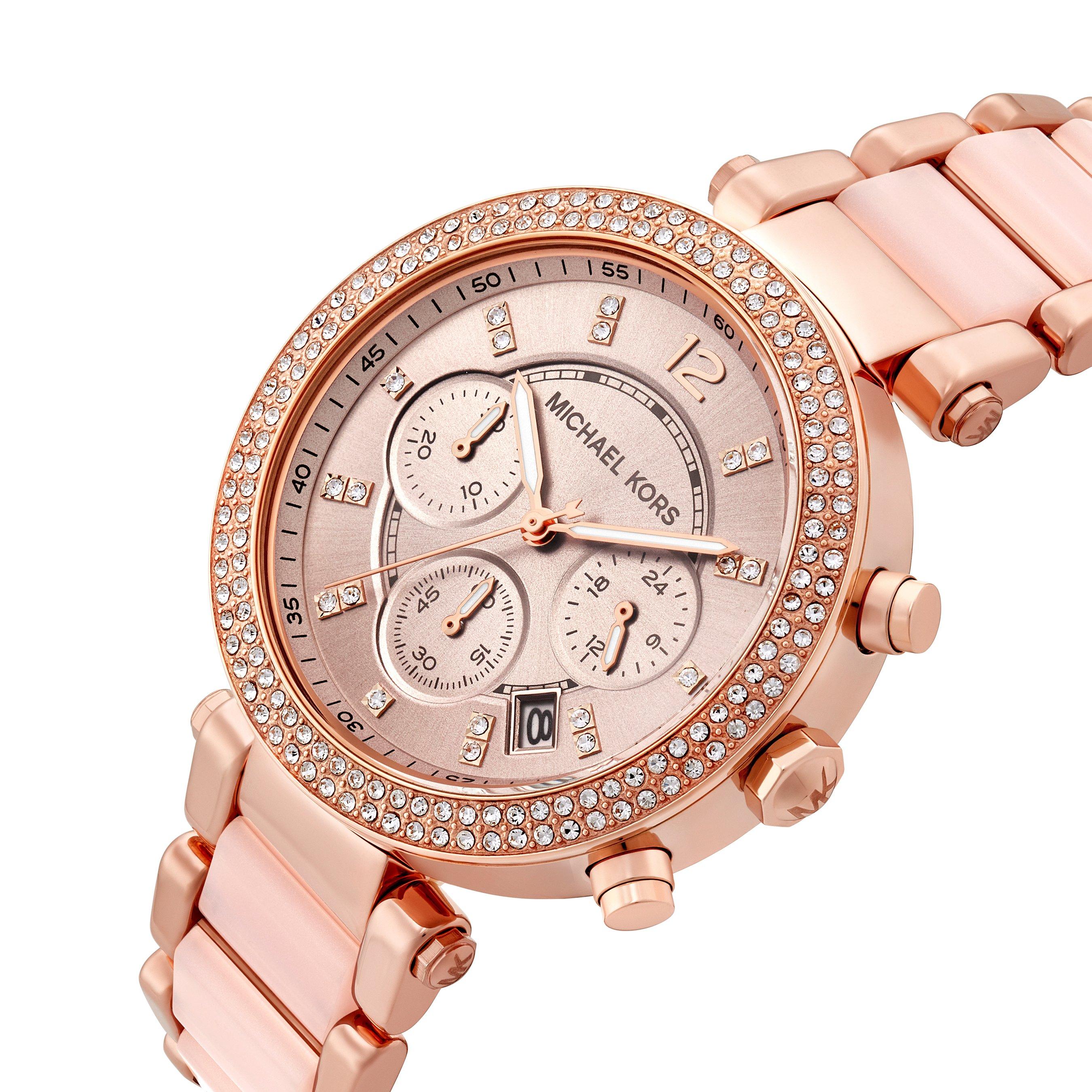 Michael Kors Parker 39mm Rose Gold Tone Chronograph Ladies Watch MK5896 39 mm Rose Gold Dial Beaverbrooks