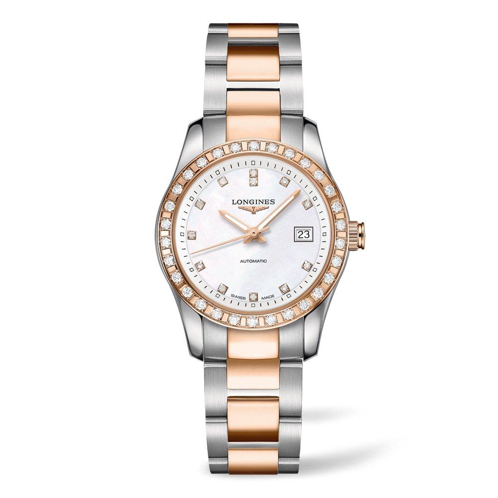 Longines Conquest Classic 18ct Rose Gold Plated and Stainless Steel Diamond Automatic Ladies Watch