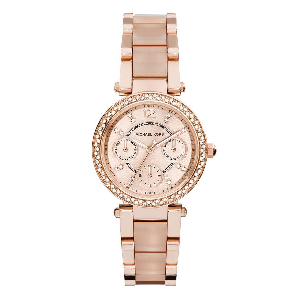 Michael Kors Parker Rose Gold Tone and Acrylic Chronograph Ladies Watch  MK6110 | 33 mm, Rose Gold Dial | Beaverbrooks