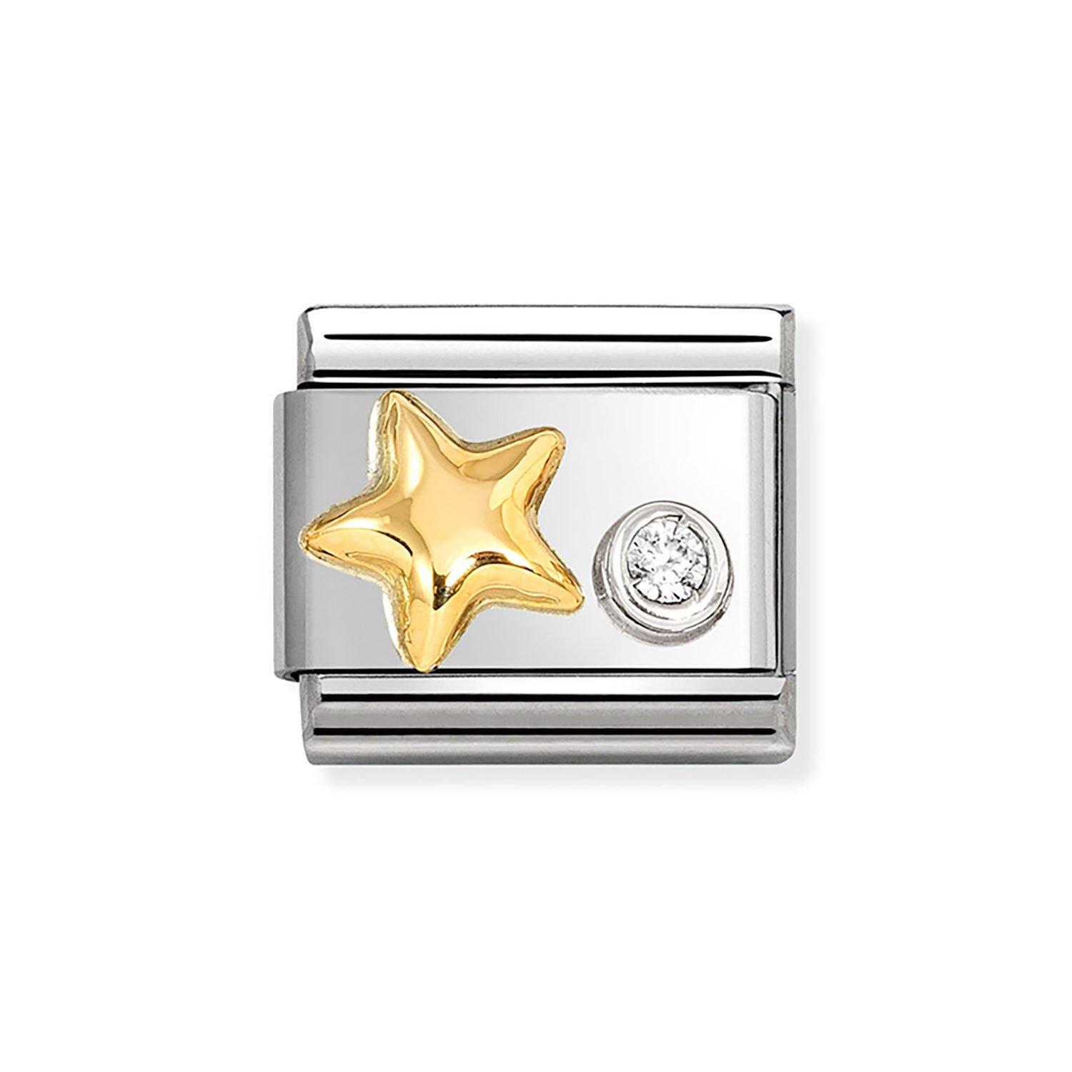 Nomination Composable Stainless Steel and Yellow Gold Plated Cubic Zirconia Star Charm
