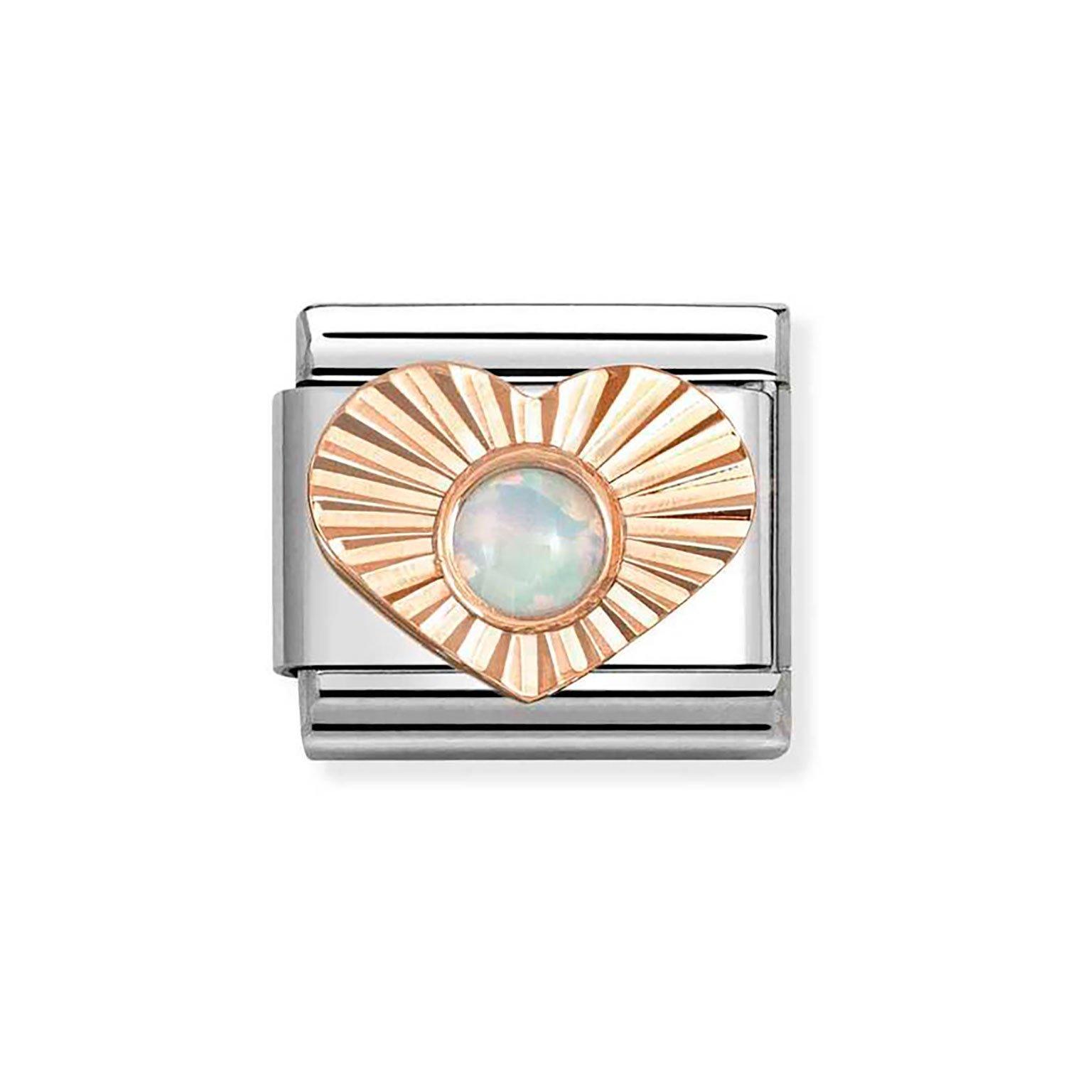 Nomination Composable Classic Stainless Steel and Rose Gold Plated Opal Heart Charm