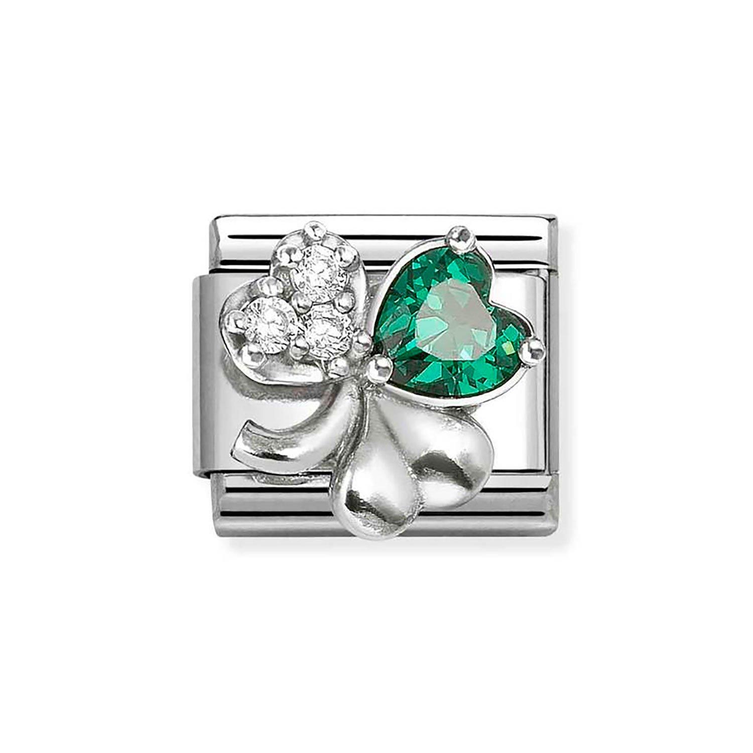 Nomination Composable Classic Stainless Steel Green Cubic Zirconia Clover Charm