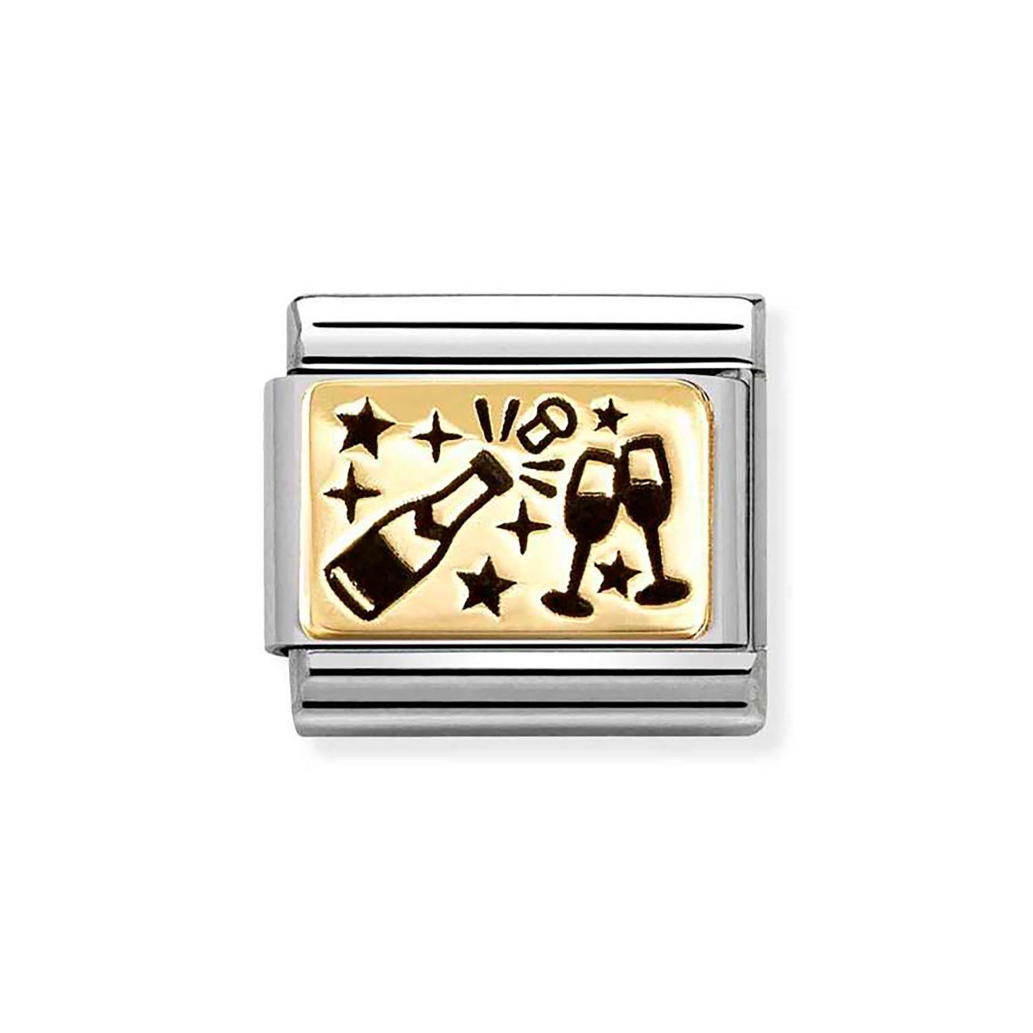 Nomination Composable Stainless Steel and Yellow Gold Plated Champagne Glasses Charm