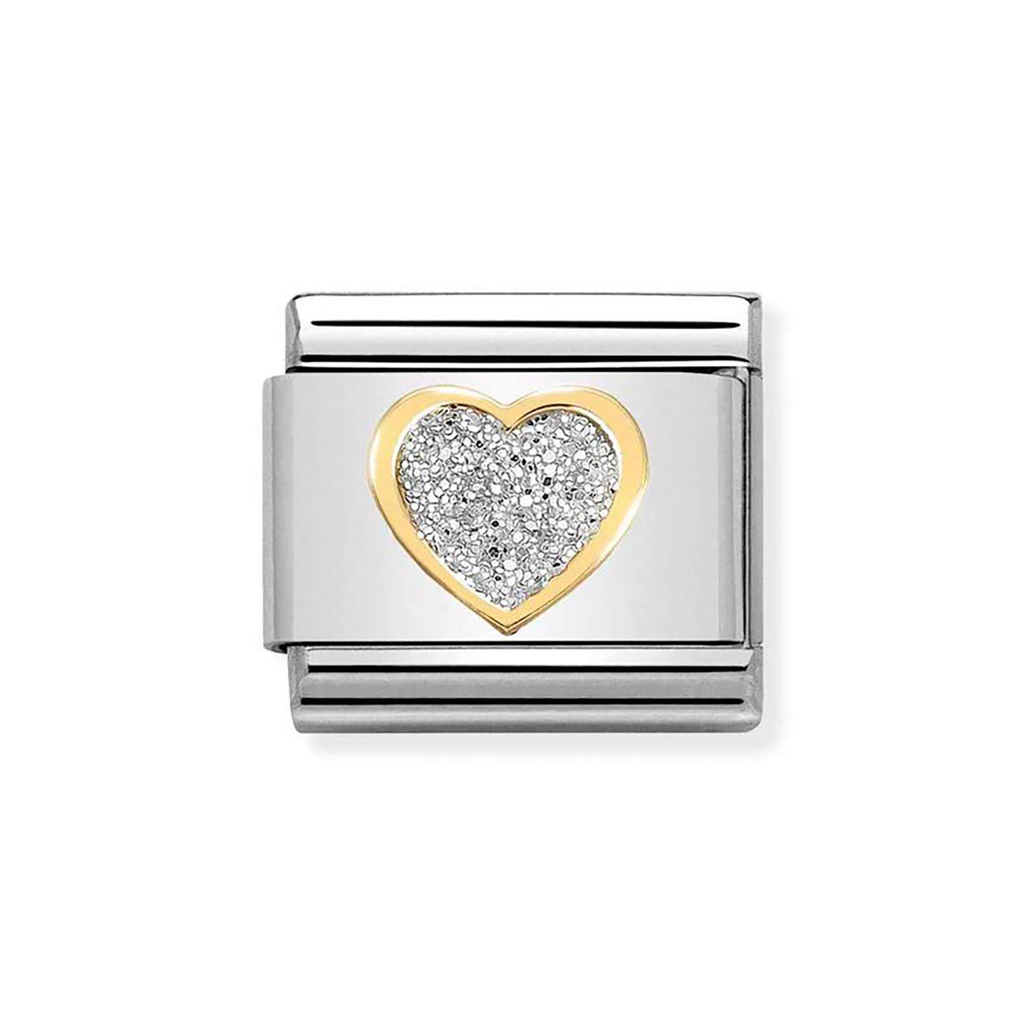 Nomination Composable Stainless Steel and Yellow Gold Plated Glitter Heart Charm