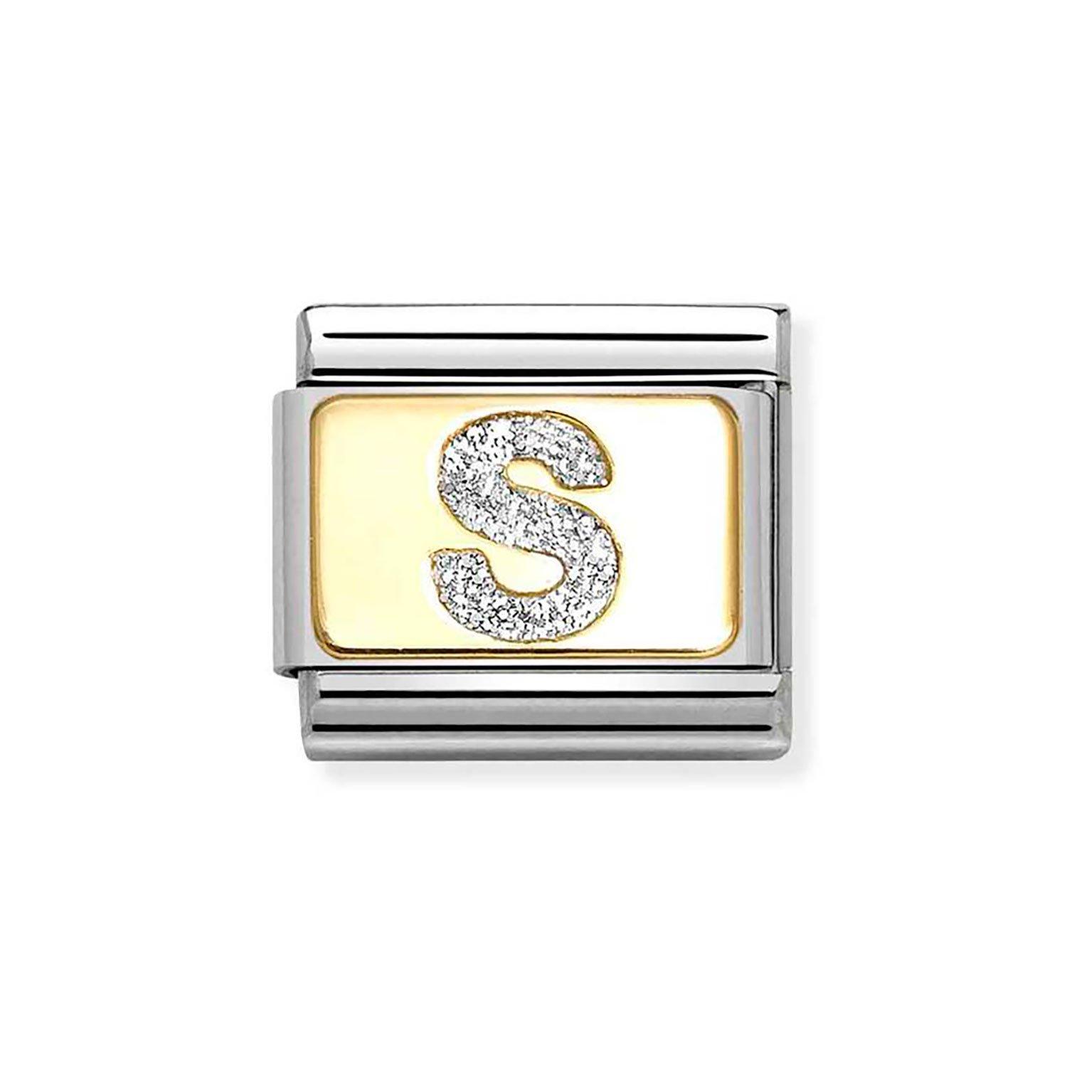 Nomination Composable Stainless Steel and Yellow Gold Plated Glitter Initial S Charm