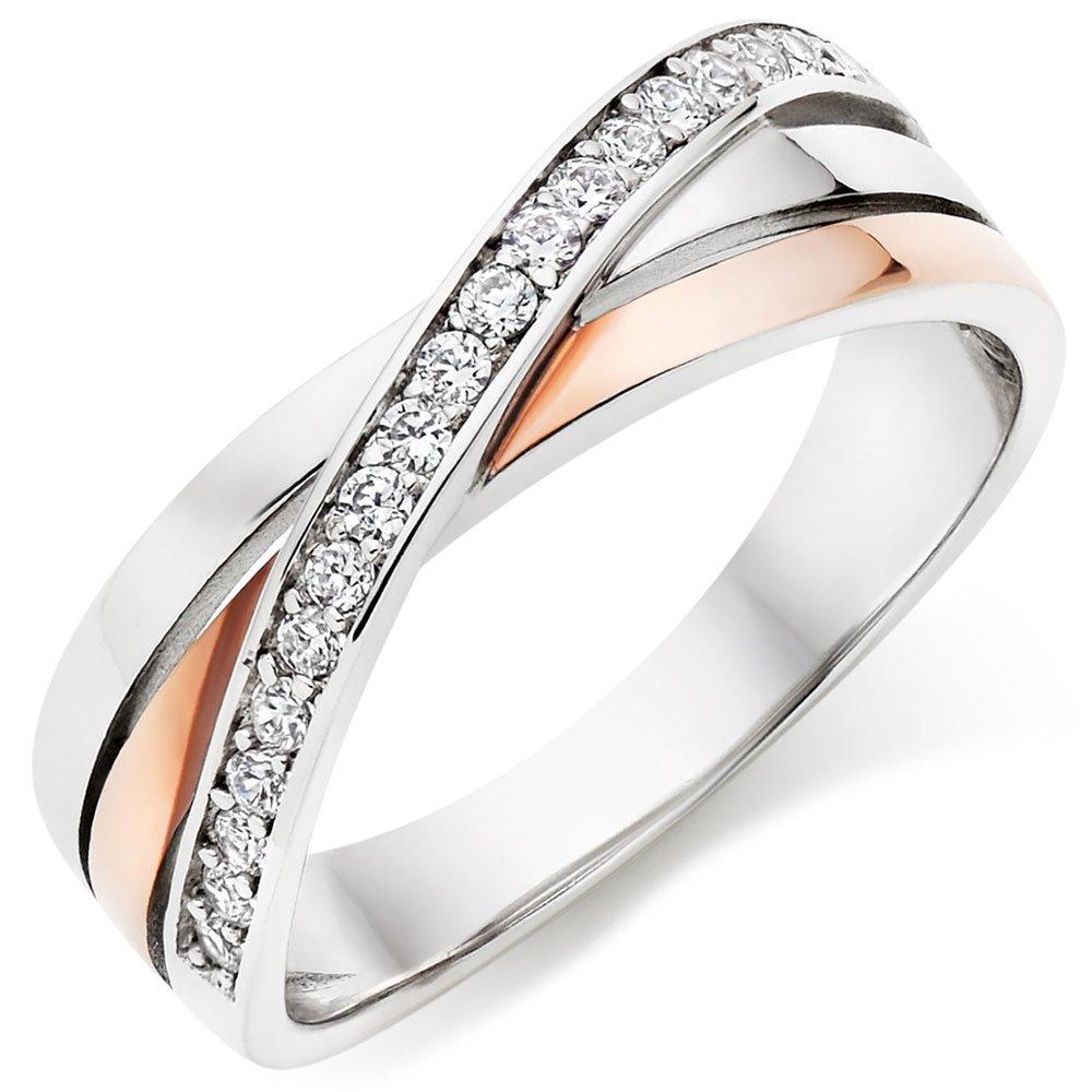 Beaverbrooks Silver Rose Gold Plated Cubic Zirconia Ring