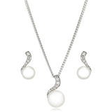Silver Cubic Zirconia Freshwater Cultured Pearl Pendant and Earrings Set