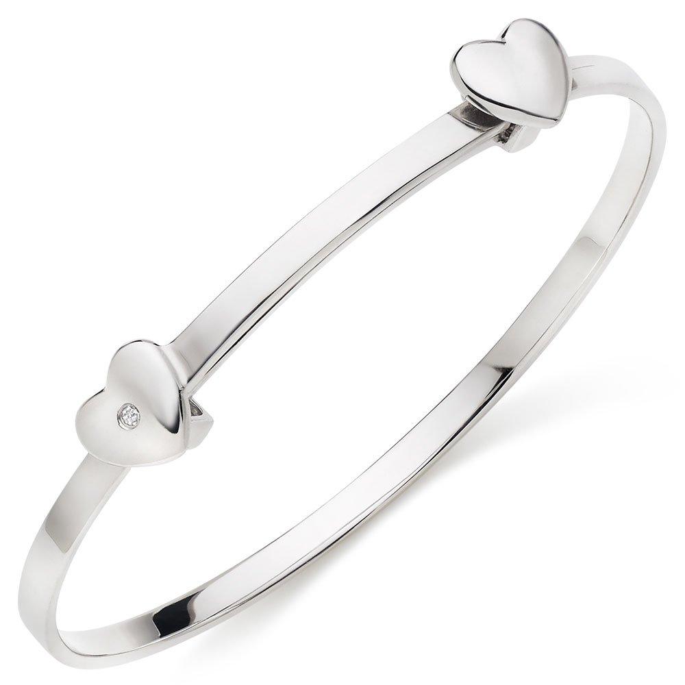 Mini B Silver Diamond Heart Bangle | 0101856 | Beaverbrooks the Jewellers