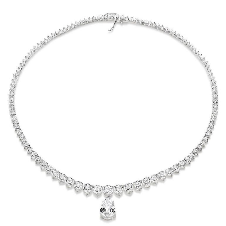 Silver Pear-Shaped Cubic Zirconia Necklace
