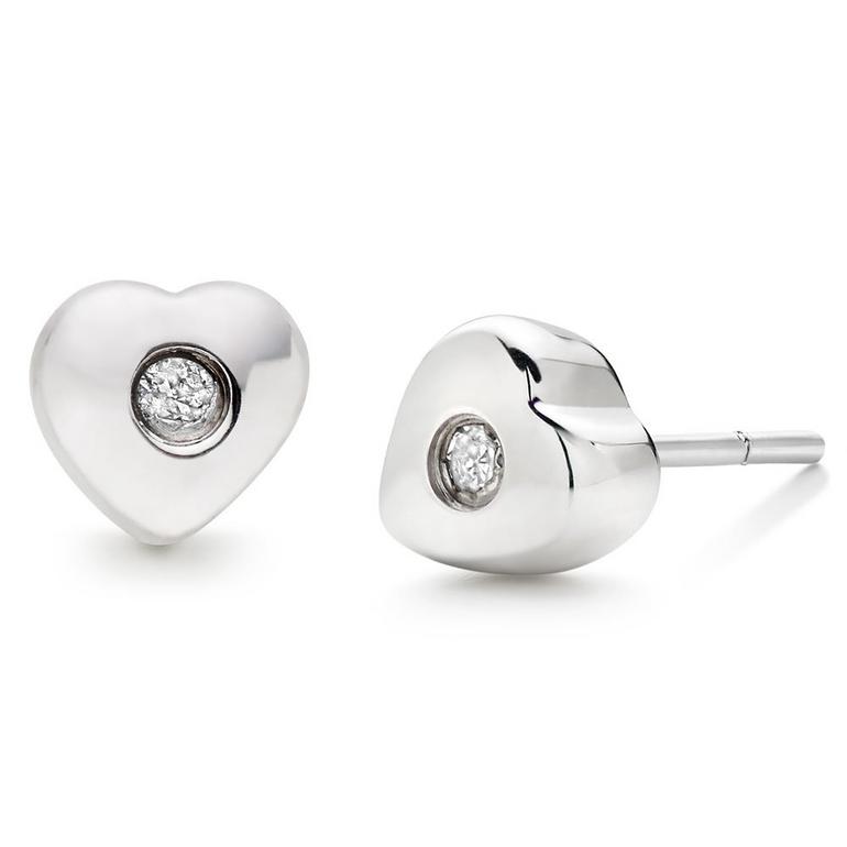 Mini B Silver Diamond Heart Earrings