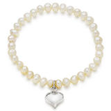 Mini B Silver Freshwater Cultured Pearl Heart Charm Bracelet