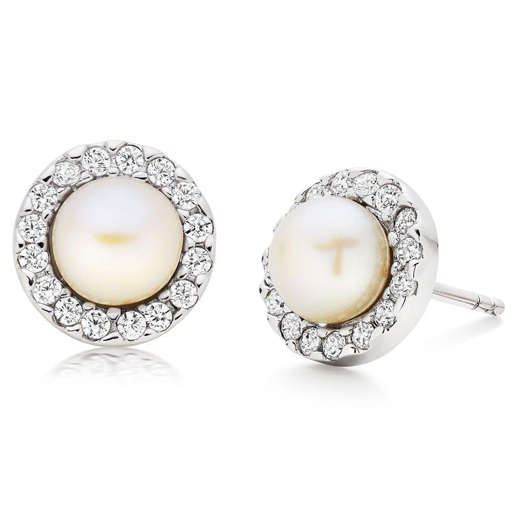 Pearl and hot sale zirconia earrings