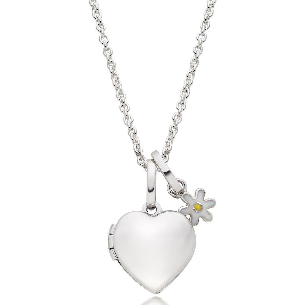 Mini B Silver Heart Locket and Flower Charm Pendant