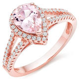 Silver Rose Gold Plated Synthetic Morganite and Cubic Zirconia Ring