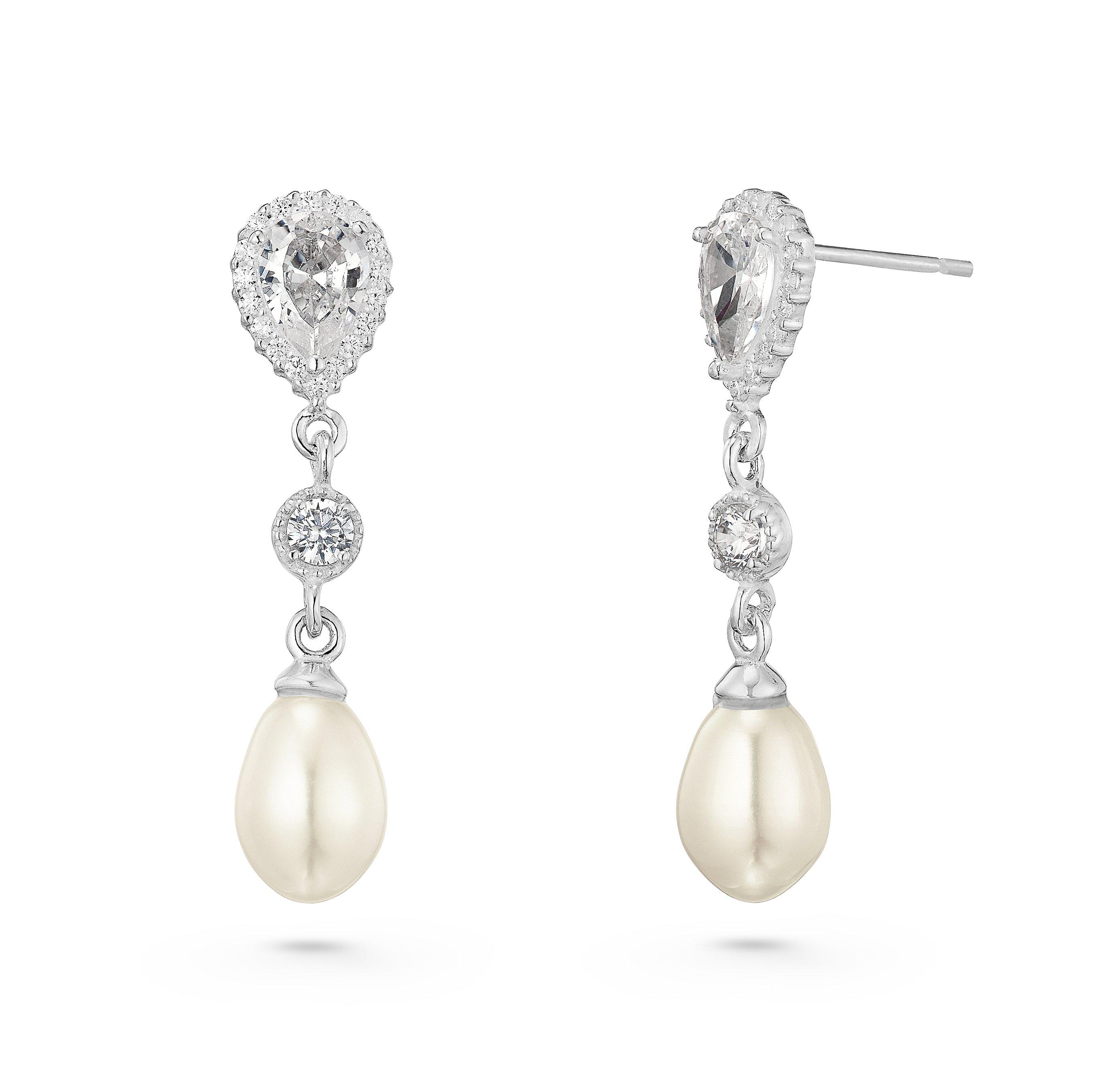 Silver Cubic Zirconia Freshwater Cultured Pearl Drop Earrings | 0102774 ...