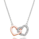 Silver and Rose Gold Plated Cubic Zirconia Double Heart Necklace