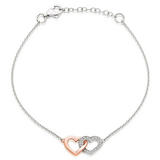 Silver and Rose Gold Plated Cubic Zirconia Double Heart Bracelet