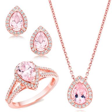 Silver Rose Gold Plated Synthetic Morganite and Cubic Zirconia Set