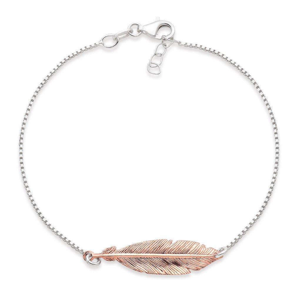 Silver Rose Gold Plated Feather Bracelet 0104462 Beaverbrooks the