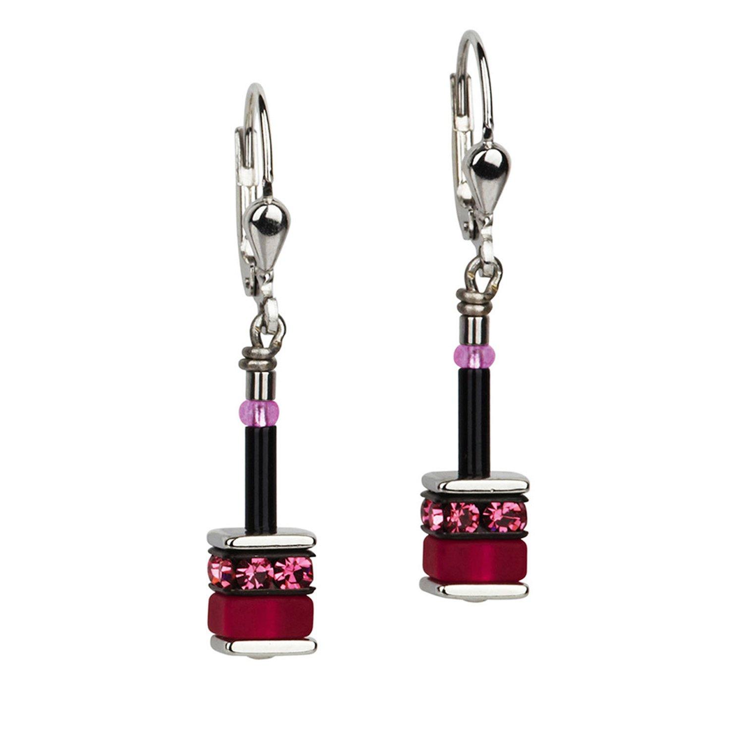 Coeur De Lion GeoCUBE Silver and Stainless Steel Crystal Earrings