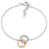 Silver and Rose Gold Plated Cubic Zirconia Double Circle Bracelet