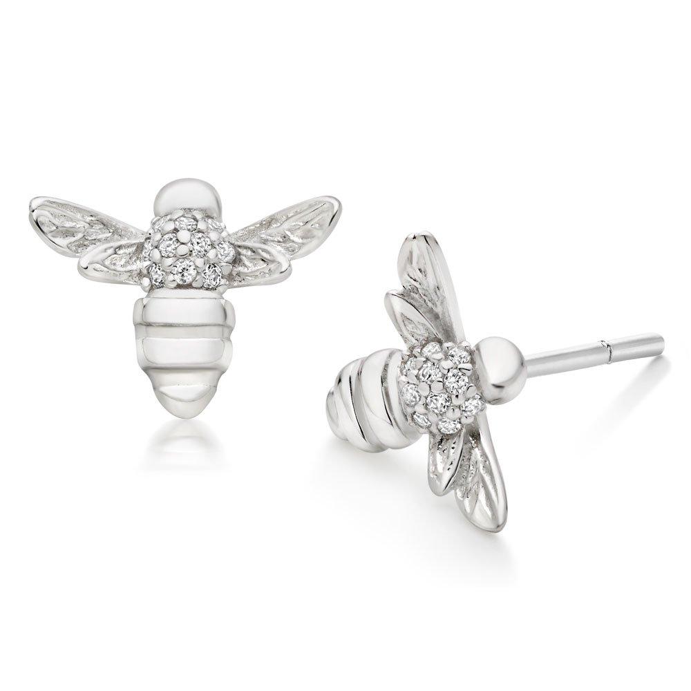 Silver Cubic Zirconia Bumble Bee Stud Earrings