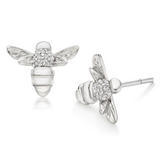 Silver Cubic Zirconia Bumble Bee Stud Earrings