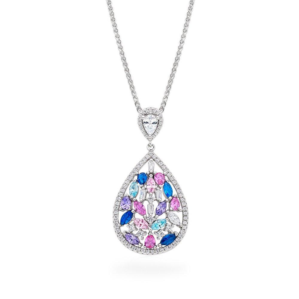 アクセサリー crystalbrooks Beaverbrooks Silver Multi Colour Cubic Zirconia Drop Pendant