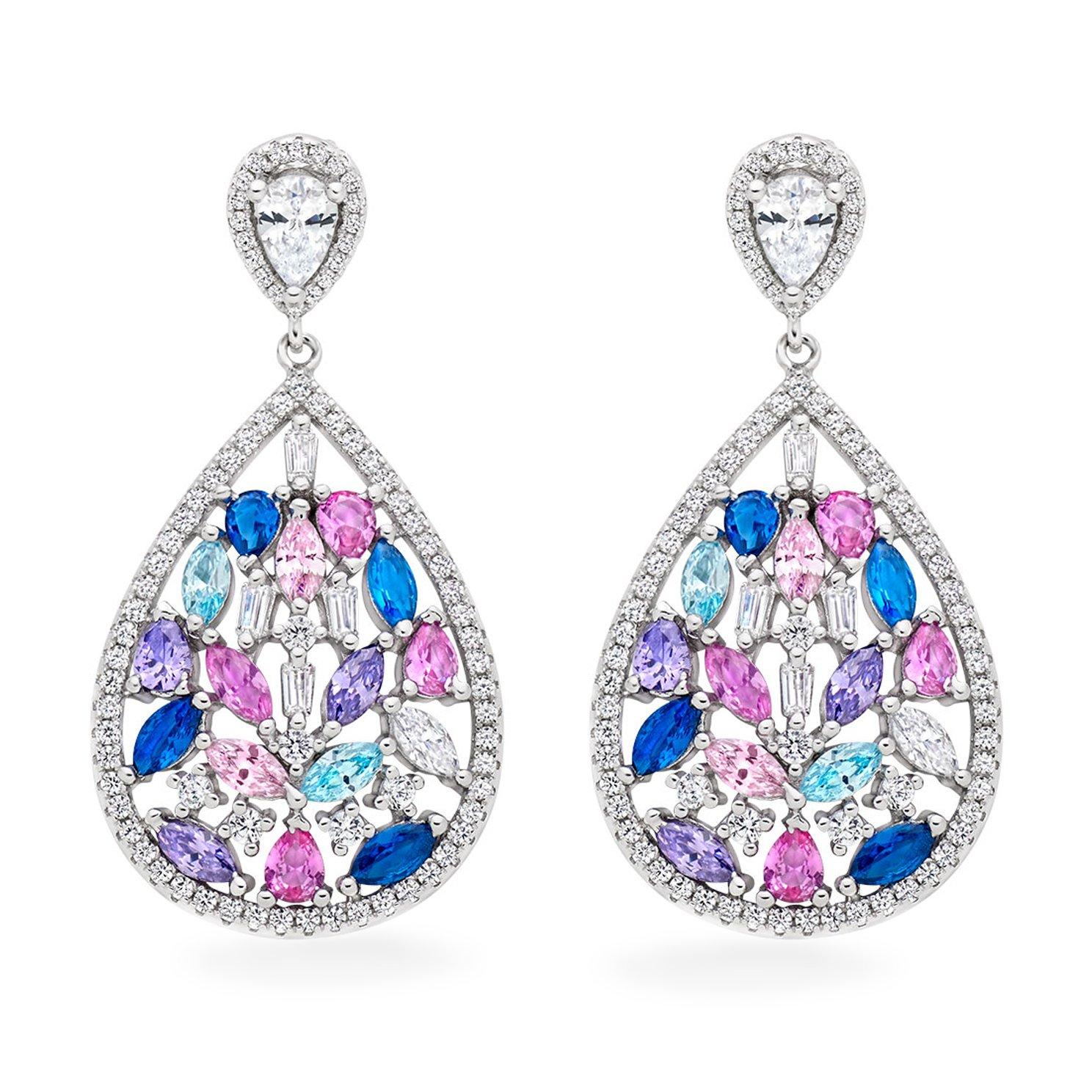 Silver Multi Colour Cubic Zirconia Drop Earrings 0108978