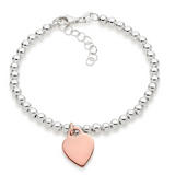 Silver and Rose Gold Plated Heart Ball Bracelet