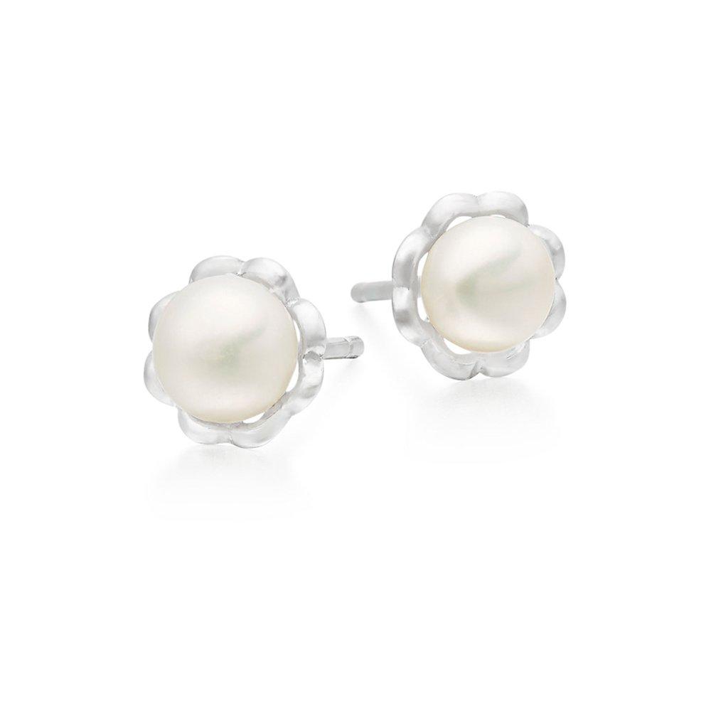 Mini B Silver Freshwater Cultured Pearl Flower Earrings