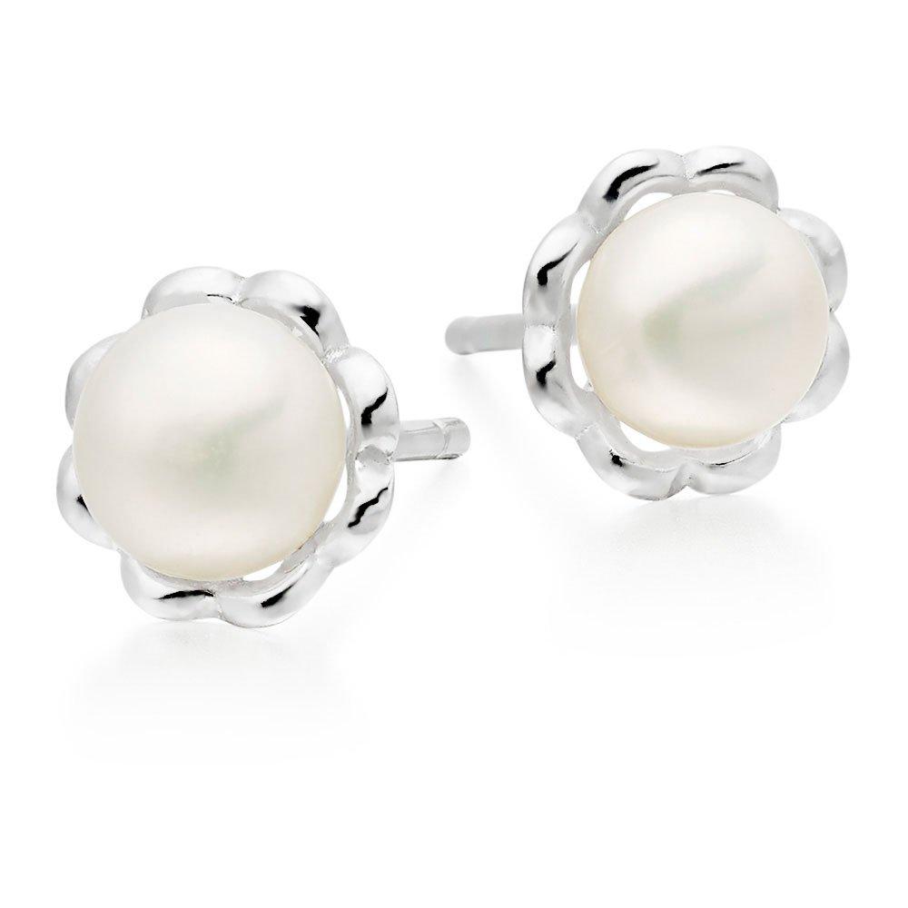 Mini B Silver Freshwater Cultured Pearl Flower Earrings