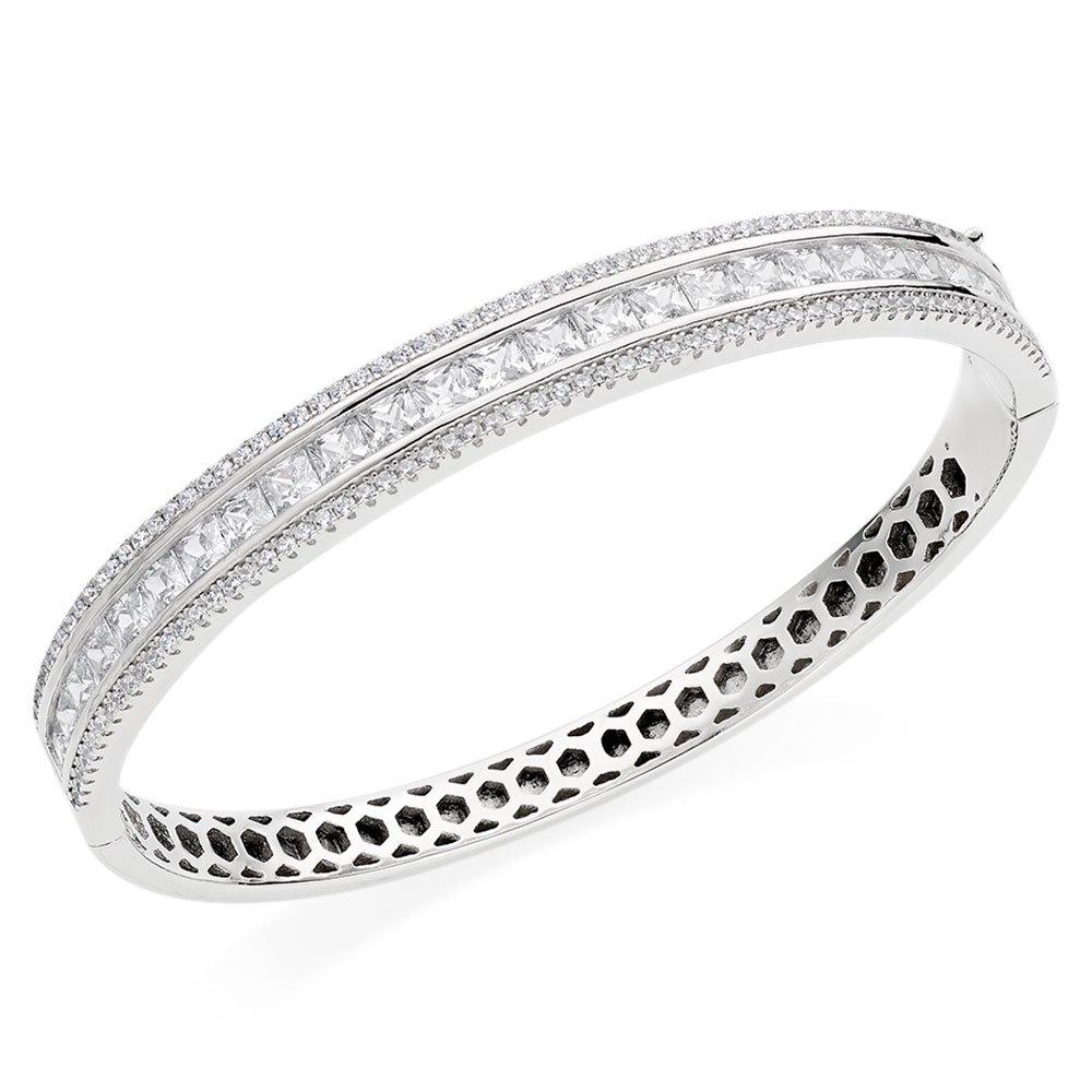 Beaverbrooks Women's Silver Cubic Zirconia Triple Row Bangle