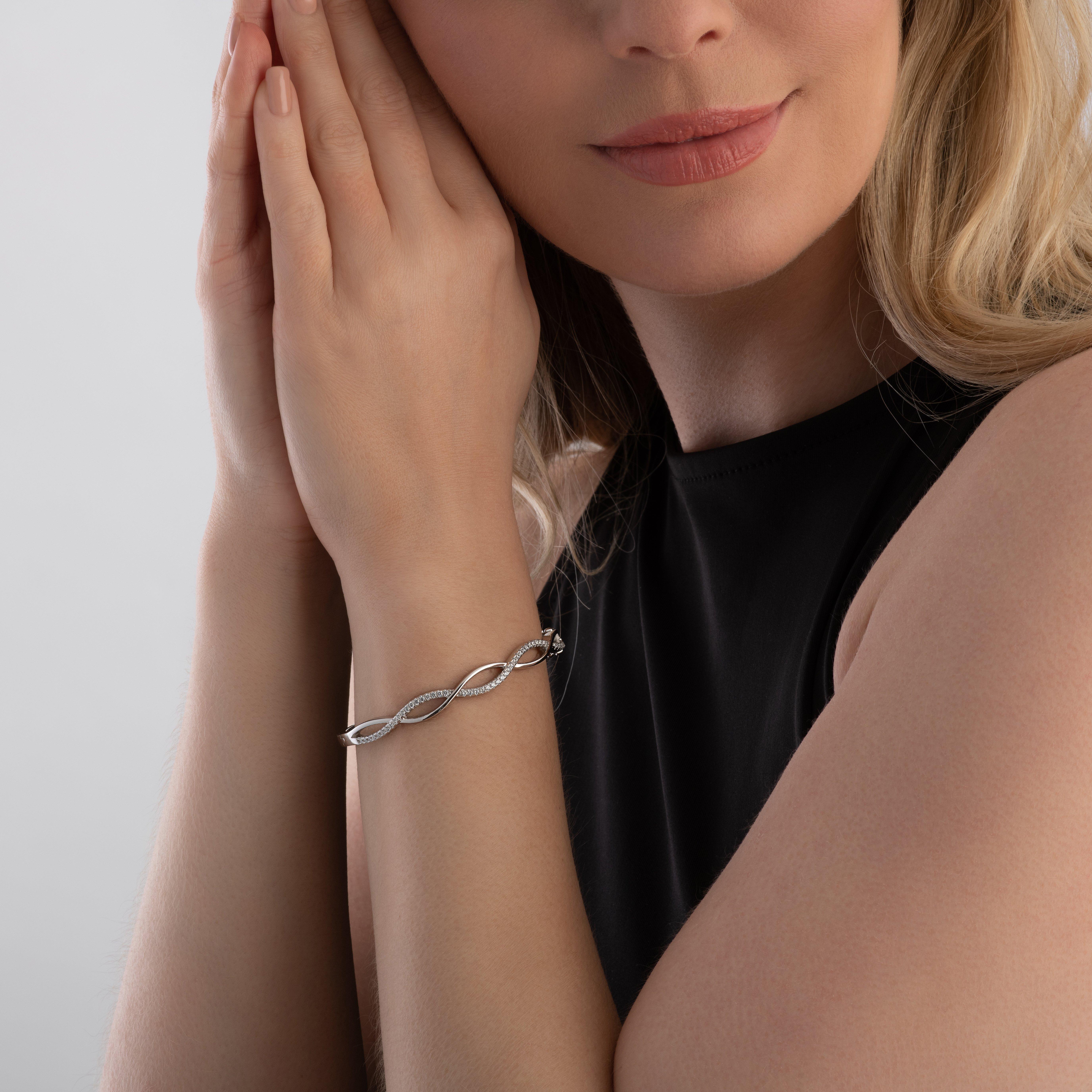 Beaverbrooks Silver Cubic Zirconia Twist Bangle | 0111265