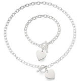 Silver T-Bar Heart Necklace and Bracelet Set