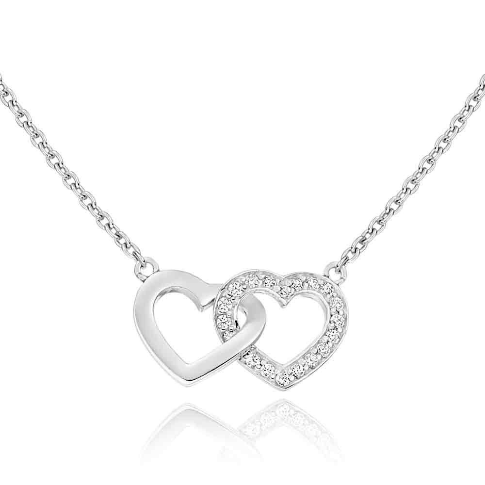 Beaverbrooks Silver Cubic Zirconia Double Heart Necklace