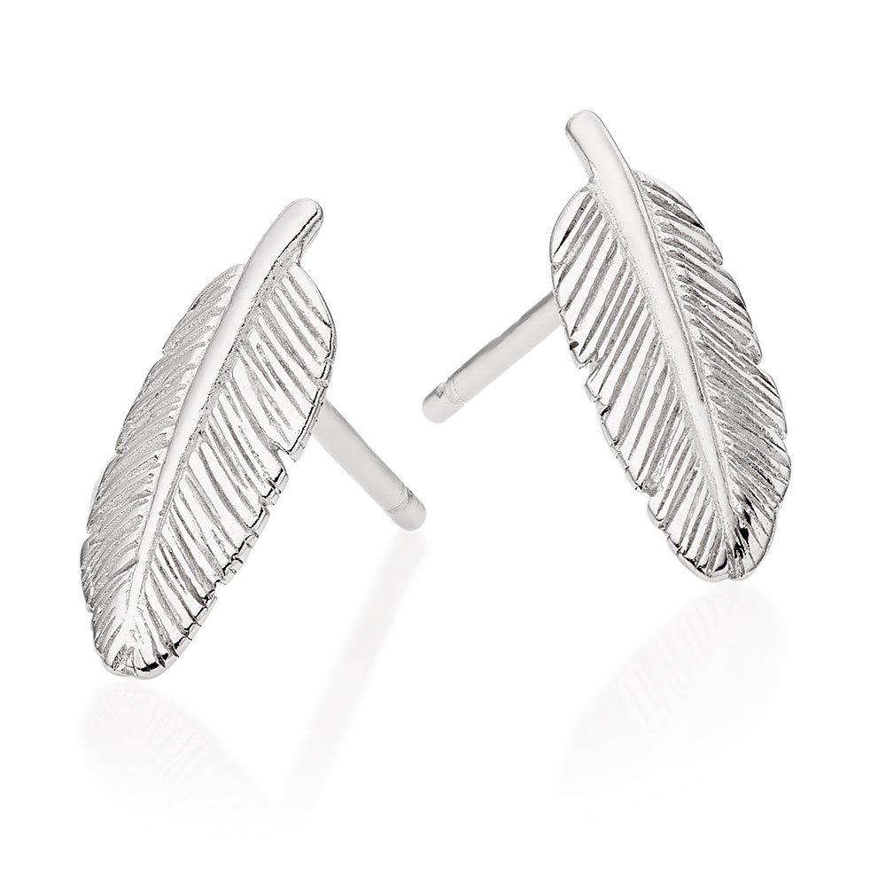 Silver feather outlet stud earrings