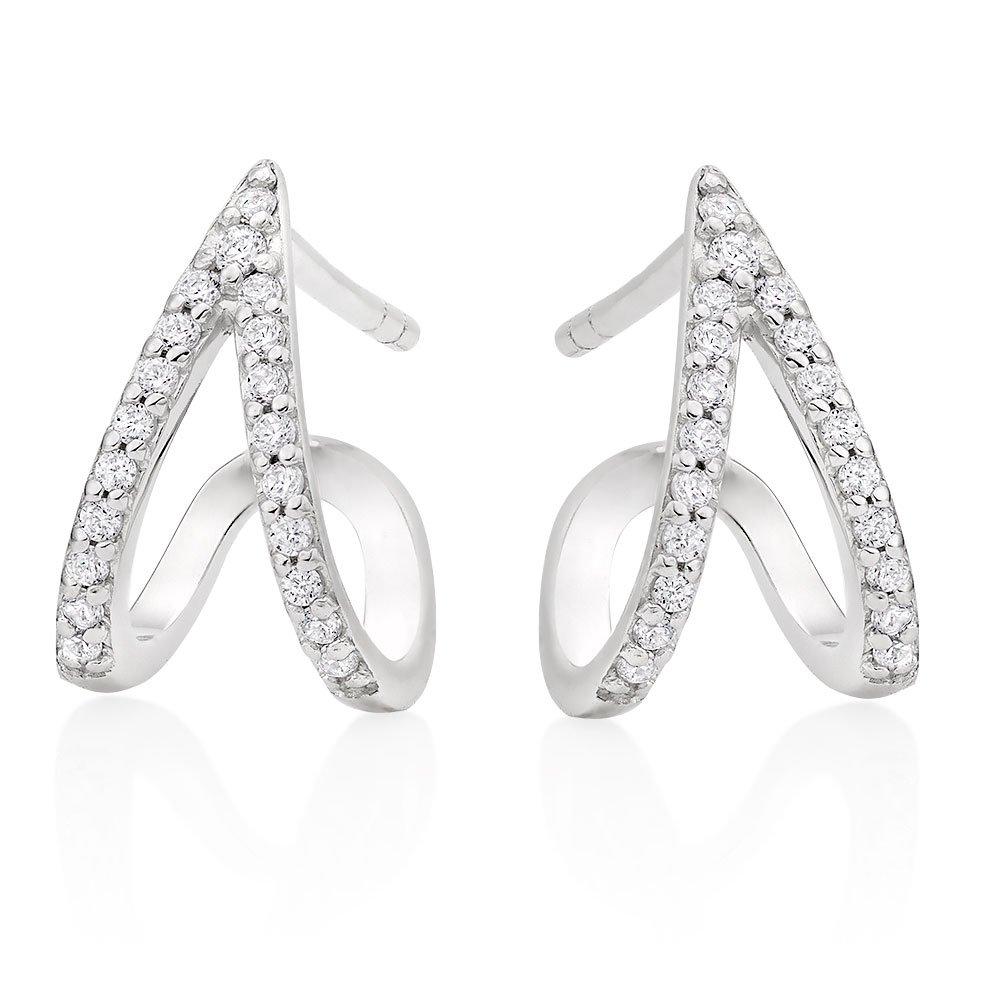 Silver Cubic Zirconia Huggie Earrings 0112758 Beaverbrooks the Jewellers