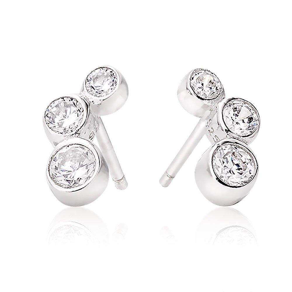 Bezel Set Sterling Silver Brilliant Round Cut Clear CZ Stud Earrings 4mm Small 0.25 Carat