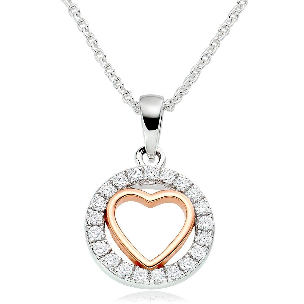 Silver and Rose Gold Plated Cubic Zirconia Heart Pendant