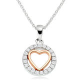Silver and Rose Gold Plated Cubic Zirconia Heart Pendant