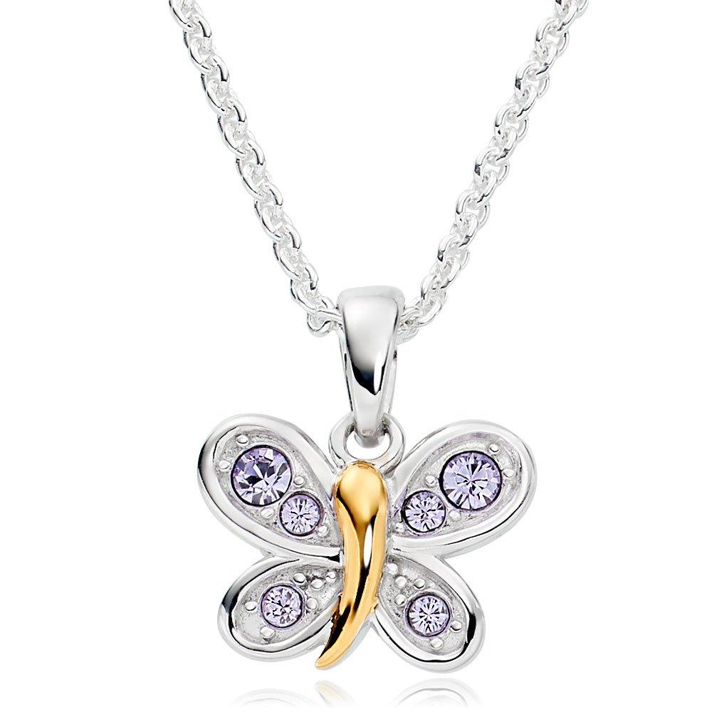 Mini B Silver and Gold Plated Crystal Butterfly Pendant