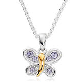 Mini B Silver and Gold Plated Crystal Butterfly Pendant