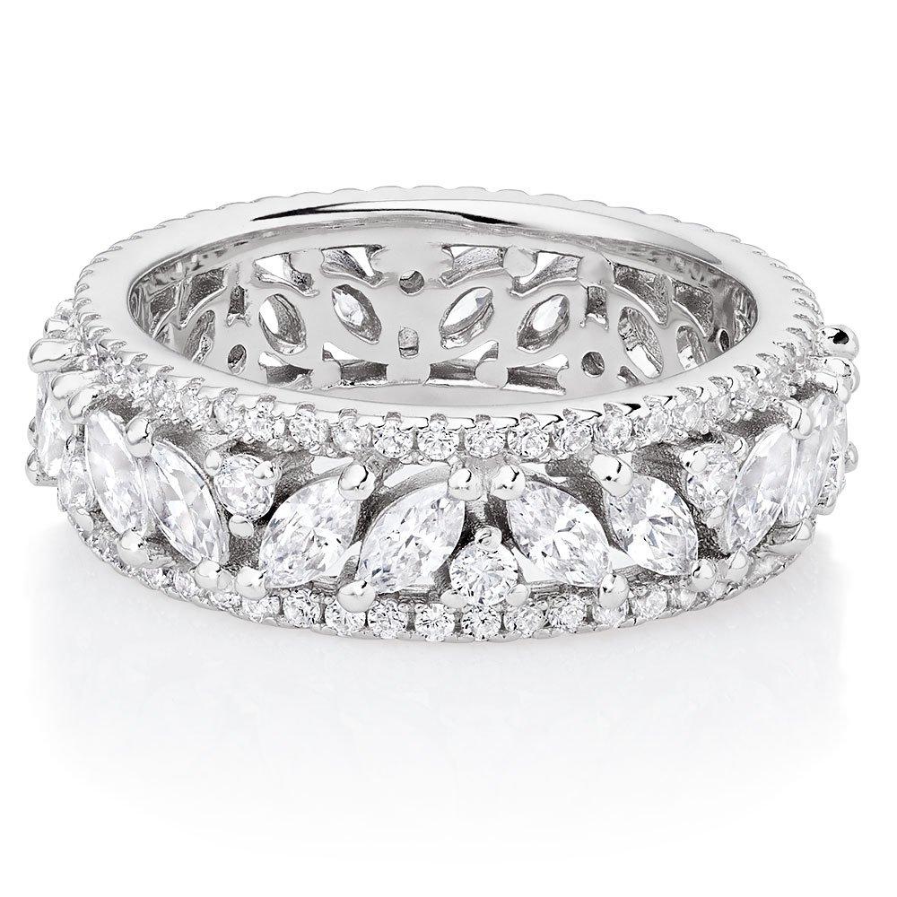Silver Cubic Zirconia Marquise Triple Row Ring