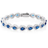 Silver Blue Cubic Zirconia Pear Halo Bracelet