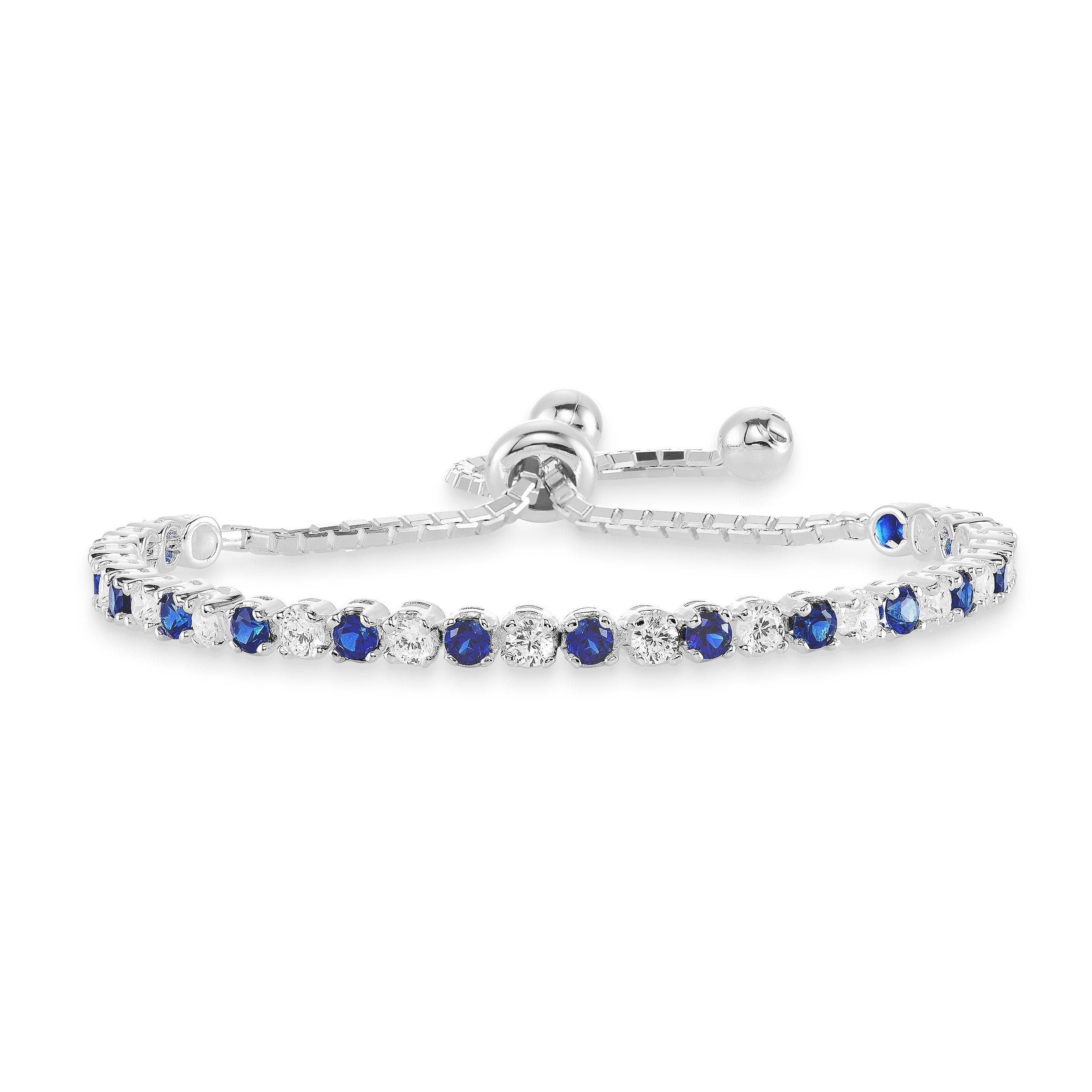 Silver Synthetic Sapphire and Cubic Zirconia Slider Bracelet